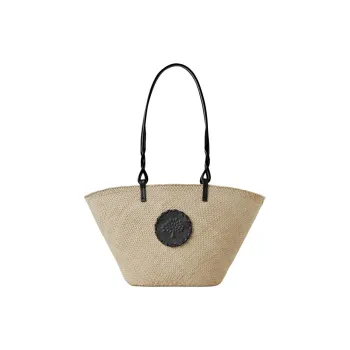 Mulberry Raffia With Thick Cow Leather Tote Bag Shopping Bag Shoulder Bag Handbag Women's Earth Tone/Black