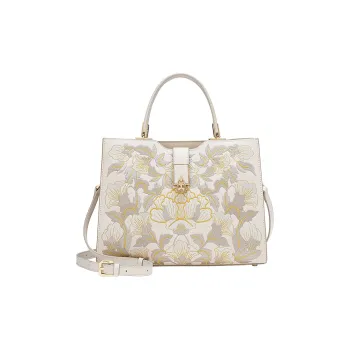 Ancient Yi Xi Cow Leather Embroidery Mom Bag Premium, Shoulder Bag, Crossbody Bag Women's Ecru