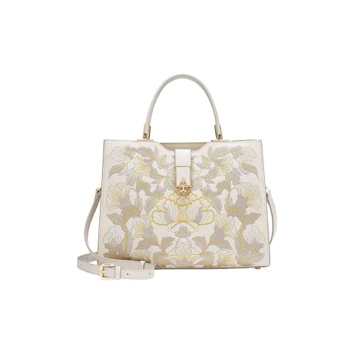 Ancient Yi Xi Cow Leather Embroidery Mom Bag Premium, Shoulder Bag, Crossbody Bag Women's Ecru