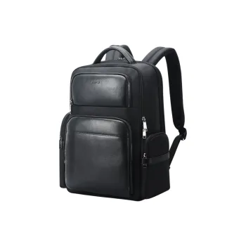 BOPAI Top Grain Cow Leather Backpack Regular Unisex Black