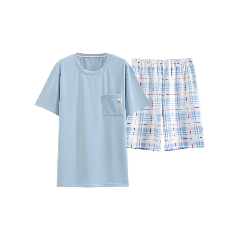 FENTENGCARE Pajama Set Men's Pink Blue-0