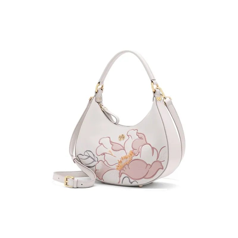 Ancient Yi Xi Cow Leather Cheongsam Shoulder Bag, Crossbody Mom Bag Women's Pearl Gray-1