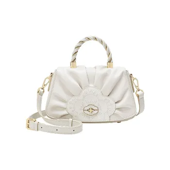 Ancient Yi Xi Cow Leather Woven Portable Design, Vintage Cheongsam Shoulder Bag, Crossbody Bag Women's Euryale White