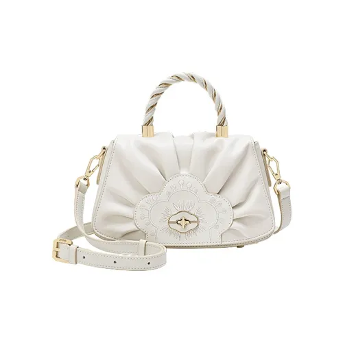 Ancient Yi Xi Cow Leather Woven Portable Design, Vintage Cheongsam Shoulder Bag, Crossbody Bag Women's Euryale White