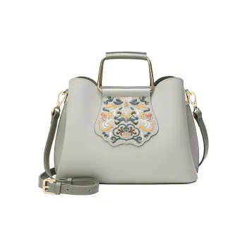 Ancient Yi Xi Cow Leather Middle Aged Mother Cheongsam One Shoulder Handbag Women's Jade Hairpin Asphalt Gray