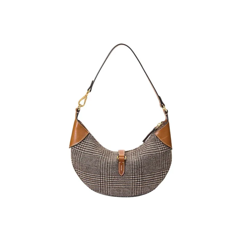Polo Ralph Lauren Polo ID Fabric Cow Leather Patchwork Handbag Shoulder Bag Unisex Brown-2
