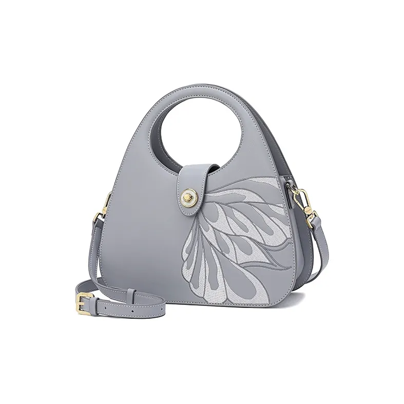 Ancient Yi Xi Cow Leather Niche Vintage Cheongsam Shoulder Bag Handbag Women's Light Dusty Purple-1