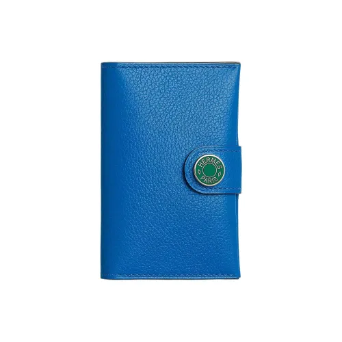 HERMES Card Holders Sandalwood Bar Blue With Dazzling Green