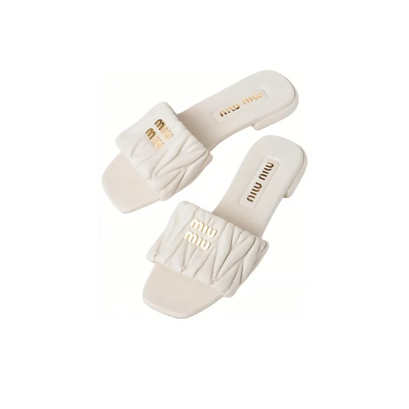 MIU MIU Matelassé Slide Slippers Women's White-4