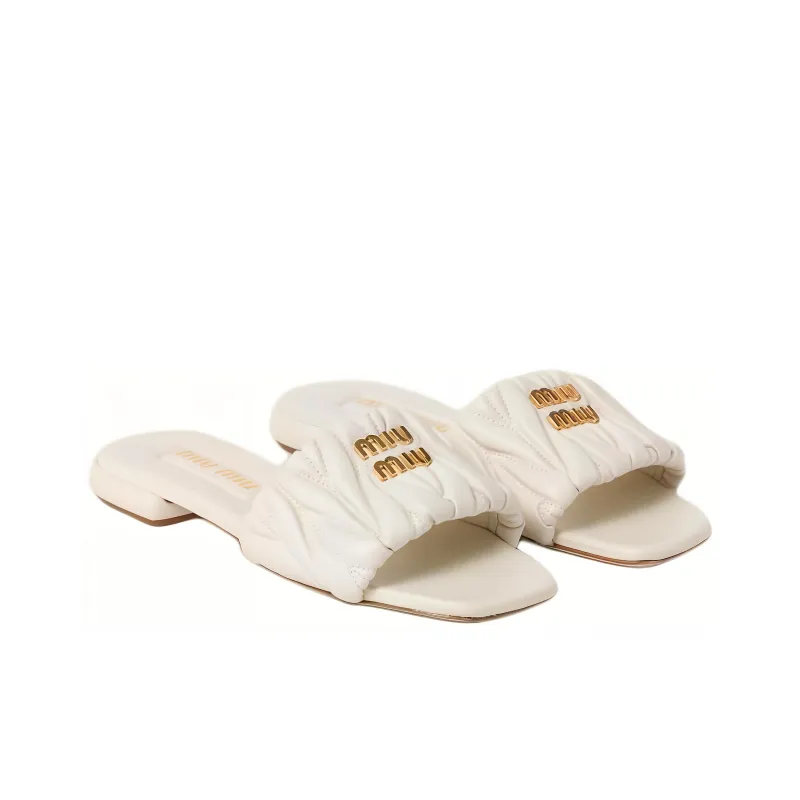 MIU MIU Matelassé Slide Slippers Women's White-2