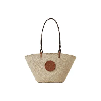 Mulberry Raffia With Thick Cow Leather One Shoulder Handbags Women's Earth Tone Bright Umber