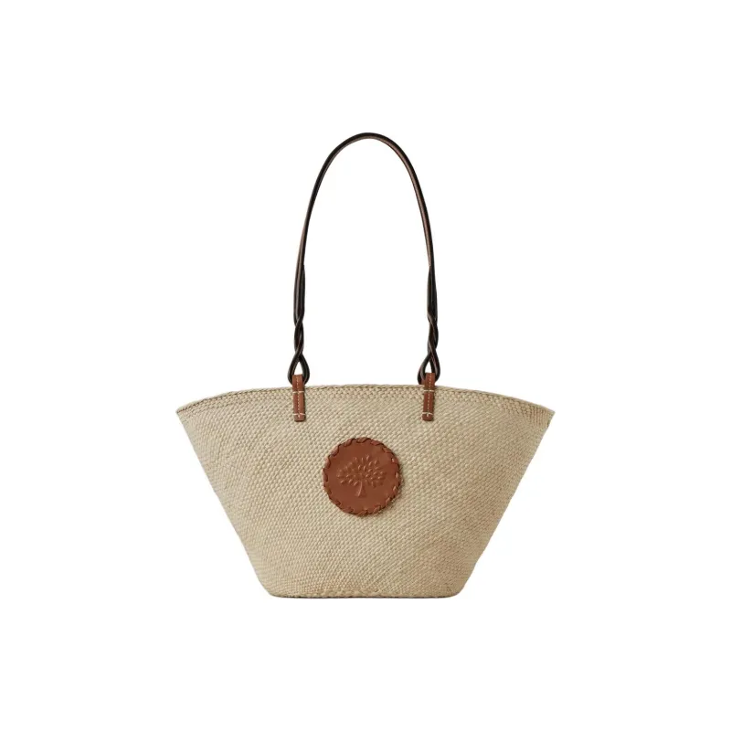 Mulberry Raffia With Thick Cow Leather One Shoulder Handbags Women's Earth Tone Bright Umber-0