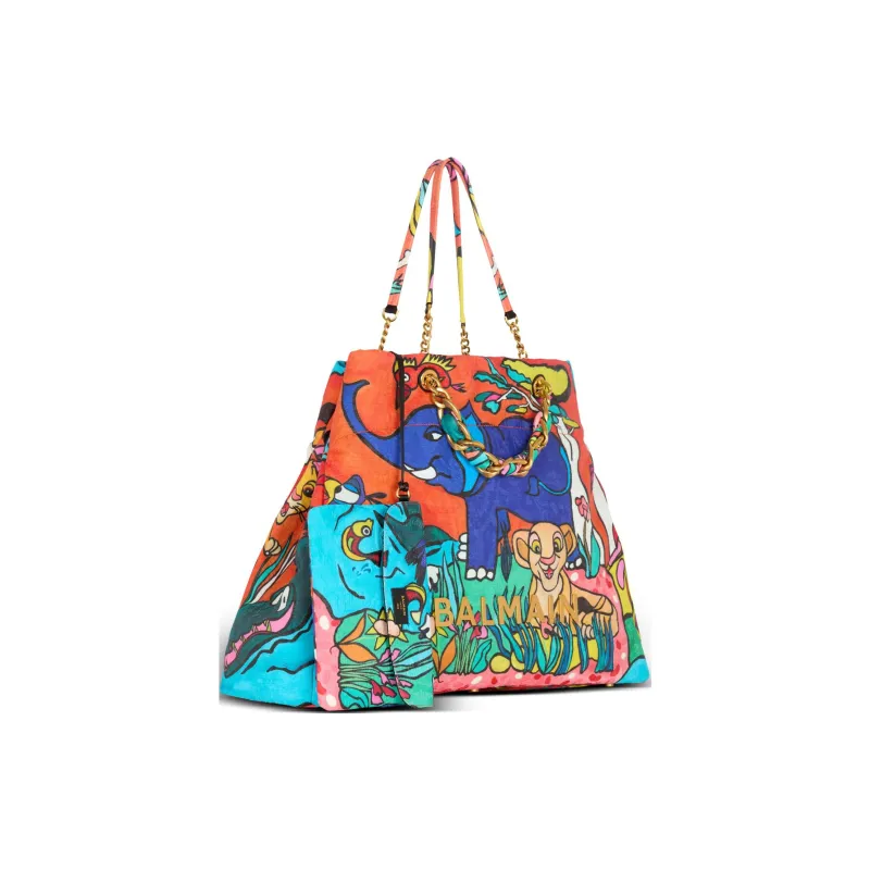 BALMAIN Disney Collaboration Cotton Tote Bag Shopping Bag Handbag Extra Large Kids' Orange & Multicolor-1