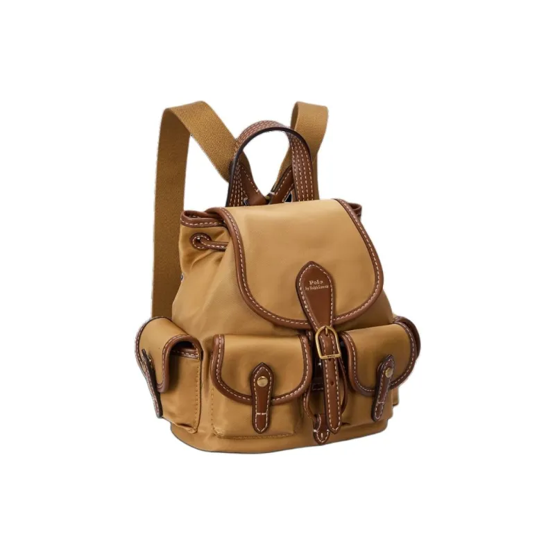 Polo Ralph Lauren Bellport Fabric Cow Leather Patchwork Backpack Regular Unisex Brown-1