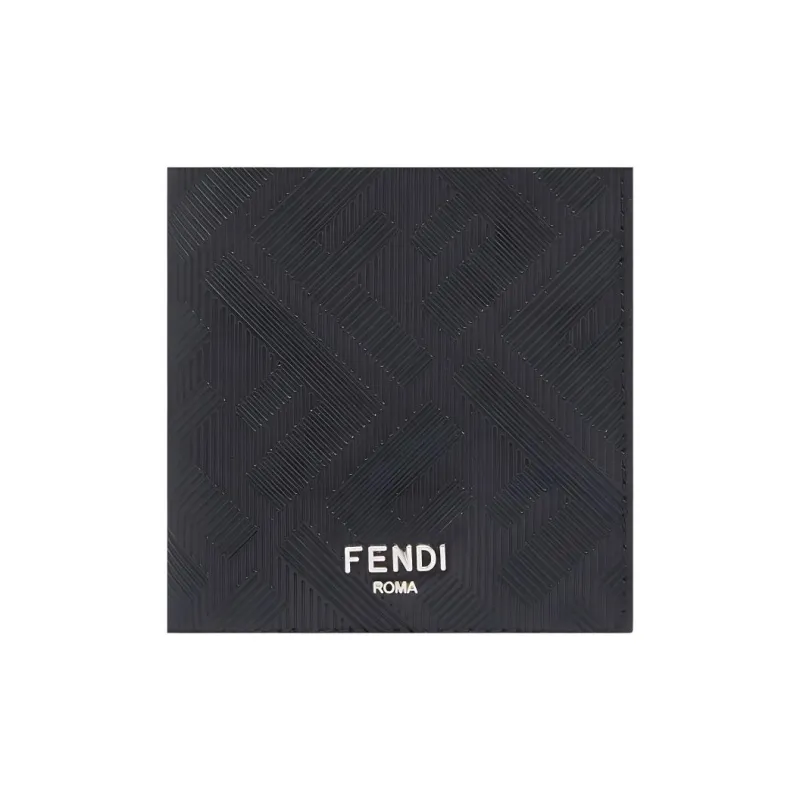 FENDI Calfskin Money Clip Card Holder Men's Black-3