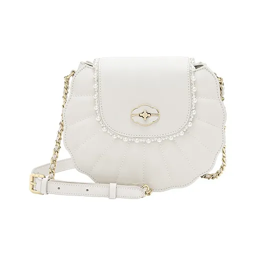 Ancient Yi Xi Cow Leather Niche Pearl One Shoulder Premium Chain Crossbody Bag Women's Ecru-0
