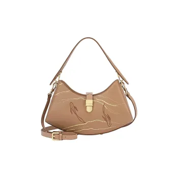Ancient Yi Xi Cow Leather Niche Embroidered Baguette Cheongsam Shoulder Bag Women's Ash Brown