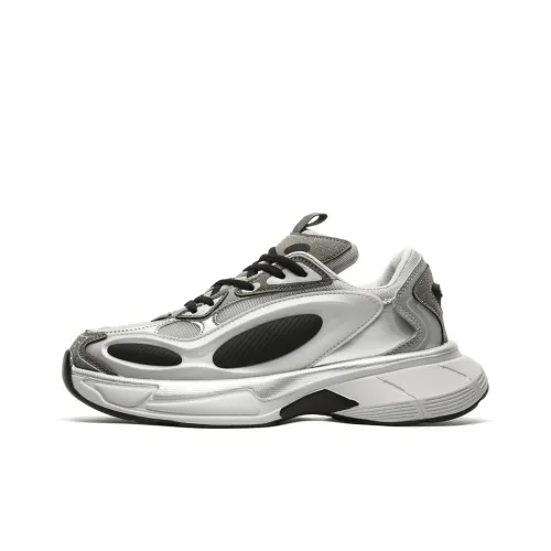 LISATANG Cushioning Anti-Slip Wear-Resistant Breathability Low-Top Chunky Sneakers Unisex Black Hole Silver