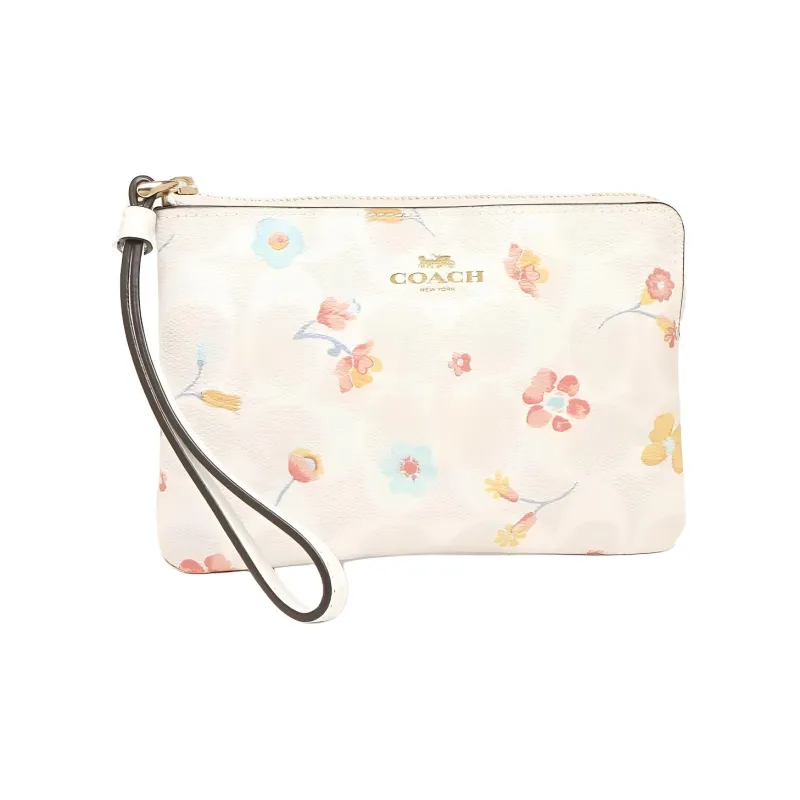 COACH Corner Zip PVC Wallet, Coin Pocket, Clutch Regular Women's Chalk White-1