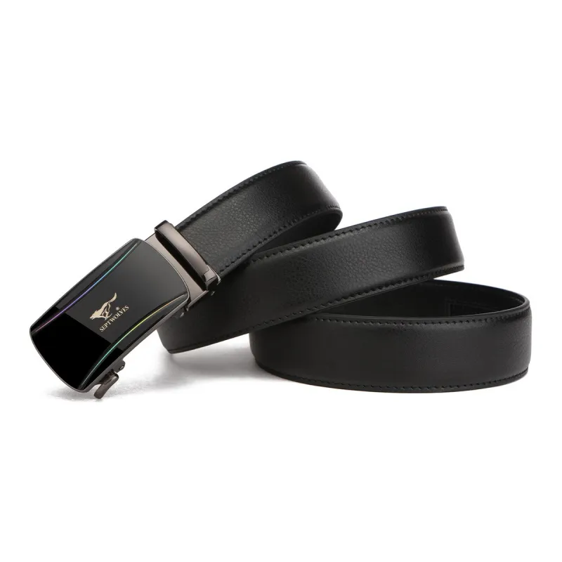 SEPTWOLVES Automatic Buckle Business New Arrival Leather Belts Men's Black Width 3.5CM-0