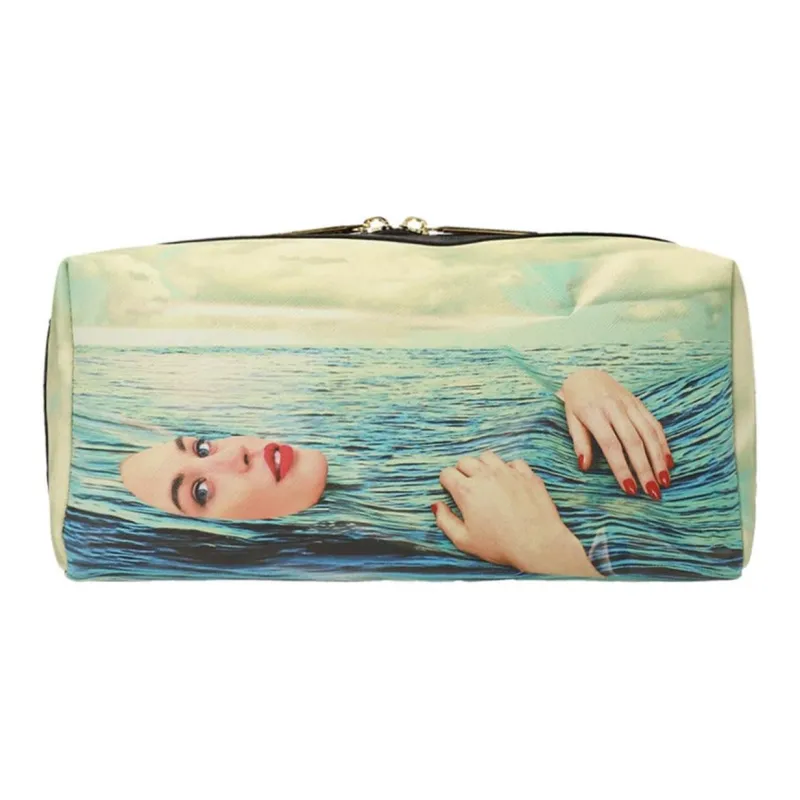 SELETTI ToiletPaper Collaboration Polyurethane Makeup Bag Women's Blue & Multicolor-0