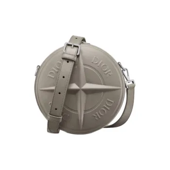 DIOR STONE ISLAND Cow Leather Small Round Bag, Shoulder Bag, Crossbody Bag Men's Gray