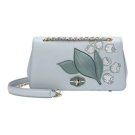 Ancient Yi Xi Cow Leather Small Square Bag Shoulder Bag, Crossbody Bag Women's Misty Blue-0