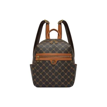 Geshiman PVC Backpack Large Size Women's Coffee/Ecru