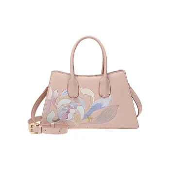 Ancient Yi Xi Cow Leather Pink Mom Cheongsam Crossbody One Shoulder Handbag Medium Size Women's Peach Branch Pink