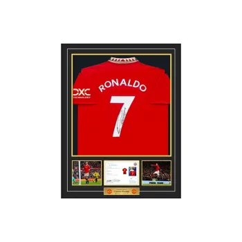 Three For Cristiano Ronaldo Manchester United 22-23 Season Autographed Jersey Includes EM Certificate Framed And Matted