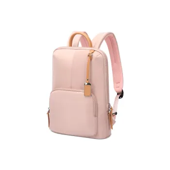 BOPAI Top Grain Cow Leather Fabric Backpack Laptop Bags Regular Unisex Black/Pink
