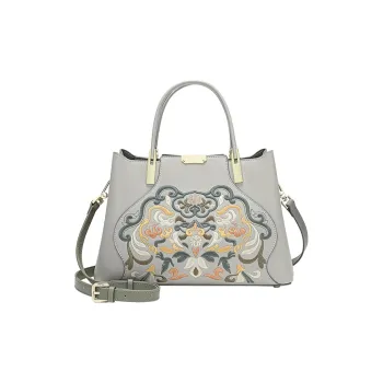 Ancient Yi Xi Cow Leather Cheongsam Mom Bag Large Size Women's Jade Hairpin Asphalt Gray