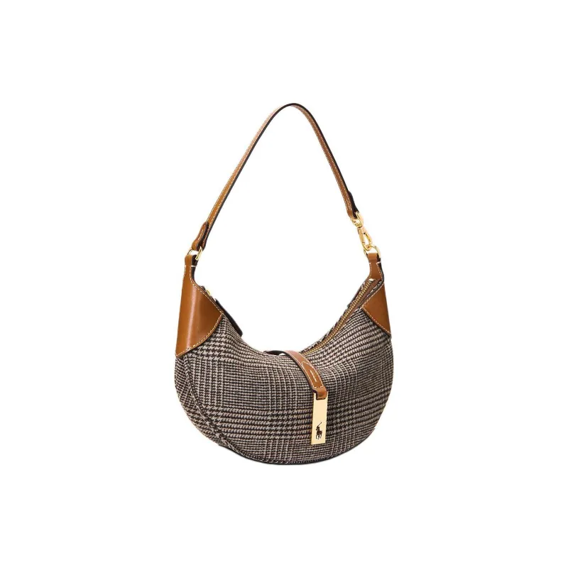 Polo Ralph Lauren Polo ID Fabric Cow Leather Patchwork Handbag Shoulder Bag Unisex Brown-1
