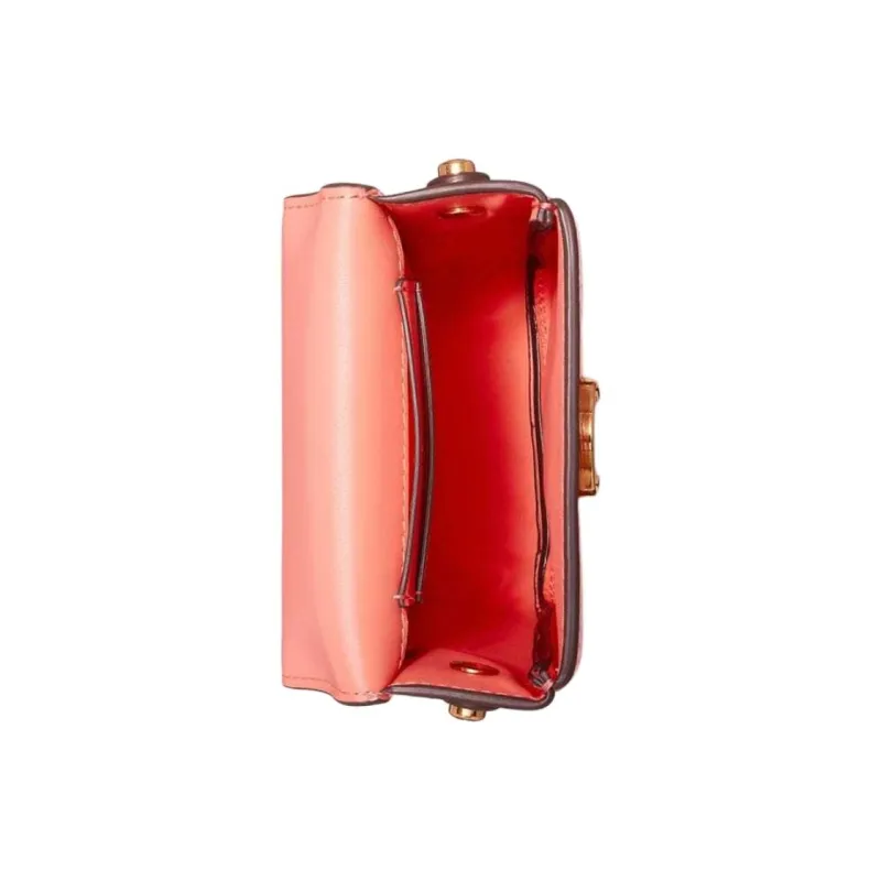 TORY BURCH Robinson Embossed Leather One Shoulder Crossbody Cell Phone Pouch Women's Coral Red-2