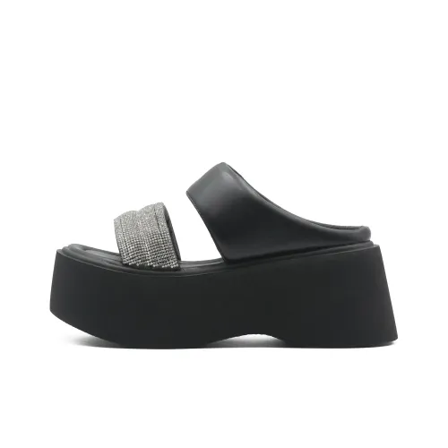 Little Sue Beach Sandals Women's Black Silver