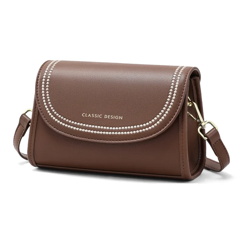 COMELY Cow Leather With Synthetic Leather Small Square Bag, Crossbody Bag Small Size Women's Coffee-2