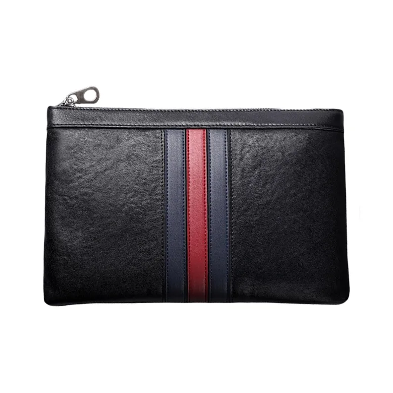 PESASRIE Top Grain Cow Leather Wallets Clutches Men's Black-1