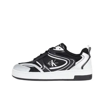 CKJ CALVIN KLEIN JEANS Low Top Skateboard Shoes Women's Silver Black