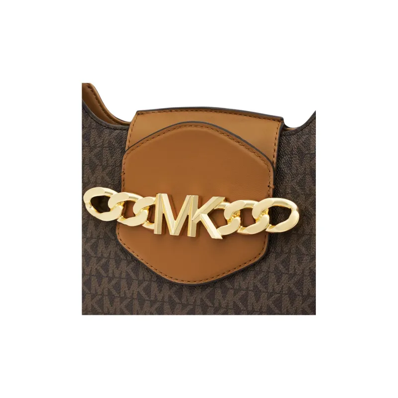 MICHAEL KORS Hally Cow Leather Shoulder Bag, Chain Bag, Shoulder Bag Women's Dark Brown/Acorn Brown-4