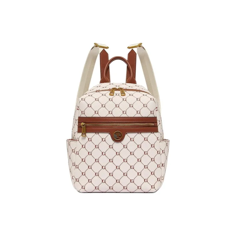 Geshiman PVC Backpack Large Size Women's Coffee/Ecru-4