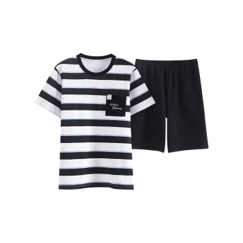 FENTENGCARE Pajama Set Men's Black White Stripes