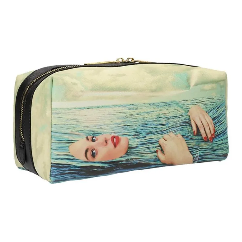 SELETTI ToiletPaper Collaboration Polyurethane Makeup Bag Women's Blue & Multicolor-1