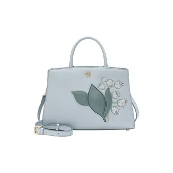 Ancient Yi Xi Cow Leather Elegant And Stylish Mom Bag, Mid Aged Shoulder Bag, Crossbody Bag, Handbag Women's Misty Blue