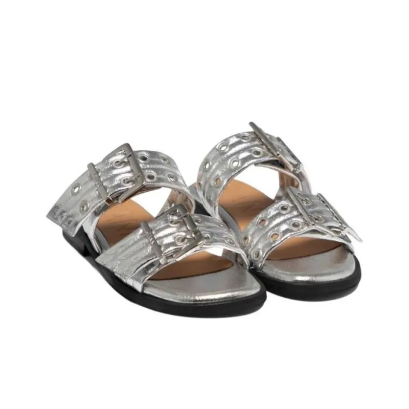 GANNI Slide Slippers Women's Silver-2