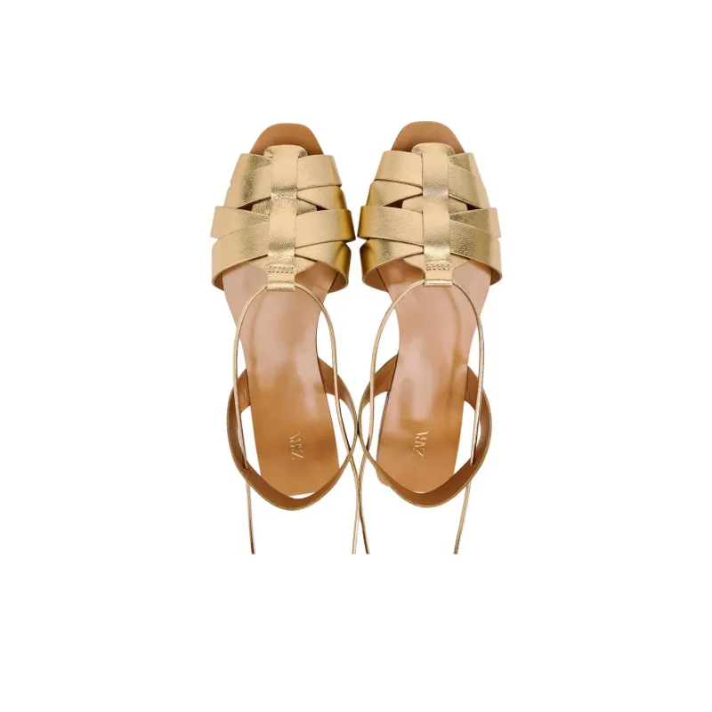 ZARA Strap Sandals Women's Gold-4
