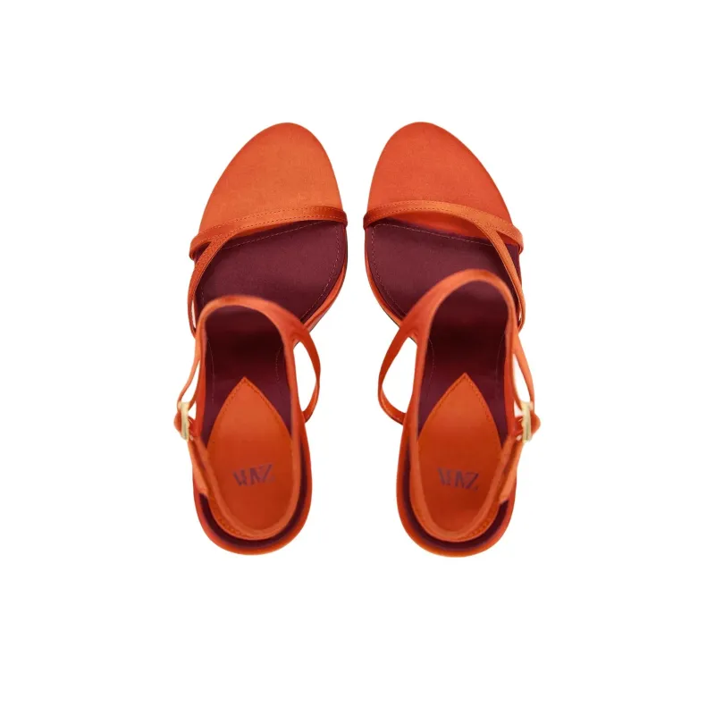 ZARA Trf Strap Sandals 10cm Women's Orange-3
