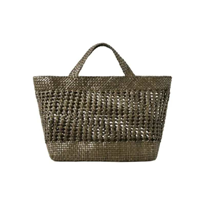 Mulberry Leather Tote Bag Shopping Bag Handbag Small Size Women's Linen Green-2