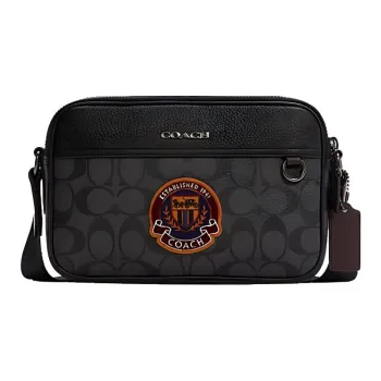 COACH Graham Leather Camera Bags Crossbody Bags Small Size Men's Black Gray Color
