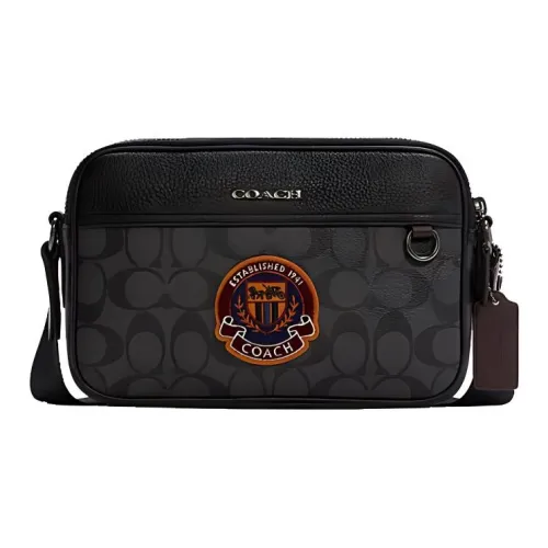 COACH Graham Leather Camera Bags Crossbody Bags Small Size Men's Black Gray Color