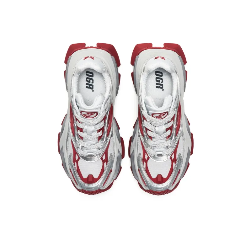 OGR Different Colored Gaze Low Top Chunky Sneakers Unisex Crimson-4